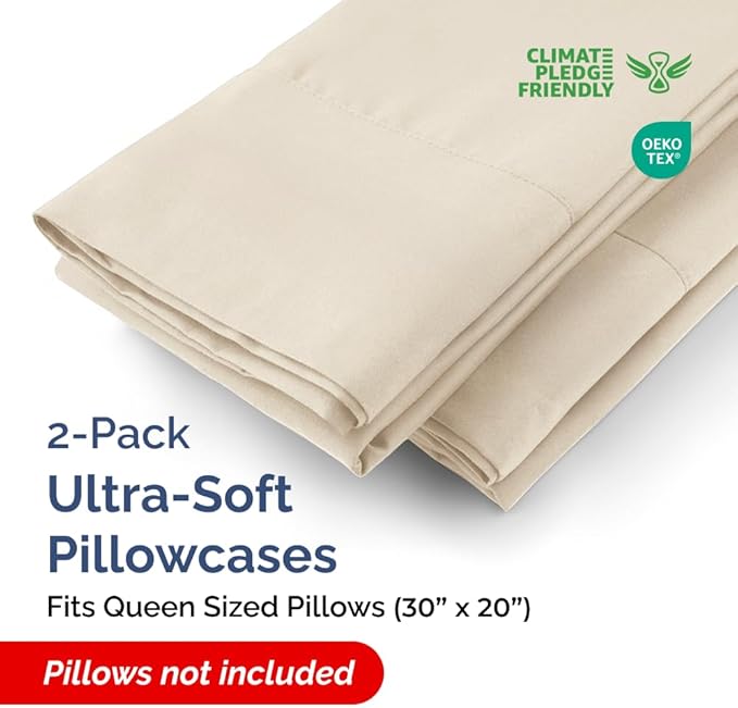 Queen Pillow Cases - 2 Pack - Super Soft Pillowcase Covers - Envelope Enclosure - Hotel Quality Pillow Protectors - Wrinkle Free, Fade, Shrink & Stain Resistant - Machine Washable - 20" x 30" (Wheat)