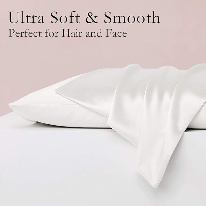 Silk Pillowcase for Hair and Skin 2 Pack 100% Mulberry Silk Bed Pillowcase Hypoallergenic Soft Breathable Both Sides Silk Pillow Case with Hidden Zipper, Queen Size Pillow Cases (White)