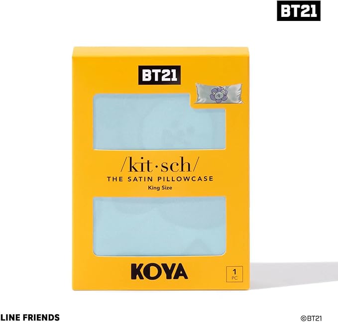 Kitsch x BT21 Satin Pillowcase with Zipper – Better Than Silk Pillowcase, Koya Character & Funky Floral Print – Soft Cooling Toddler Bed Time Pillow Case for Hair & Skin – King Size 19x36