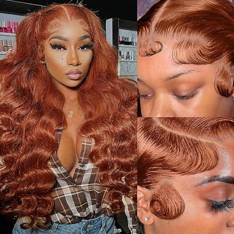 AMIRTY 200% Density 34 Inch Orange Ginger Lace Front Wigs Human Hair 13X4 HD Transparent Lace Front Wigs Human Hair with Baby Hair Chestnut Brown #33 For Women