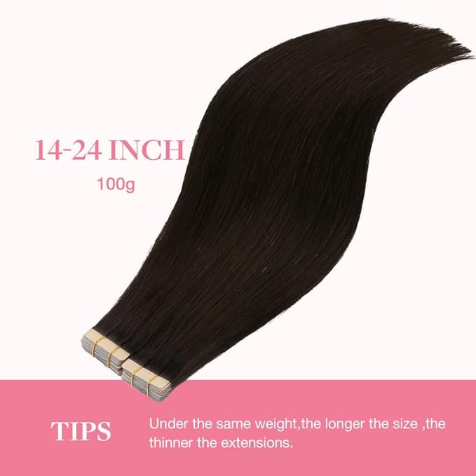 GOO GOO Tape in Hair Extensions Human Hair, 2 Dark Brown, 24inch 100g 40pcs, Skin Weft Seamless Invisible, Silky Straight with Thick Ends, Remy Human Hair