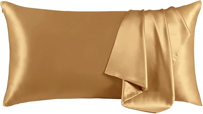 THXSILK 100% Mulberry Silk Pillowcase for Hair and Skin, Grade 6A+ Mulberry Silk Pillow Case, Hypoallergenic Pillow Case with Zipper, 1pc(California King Size 20"x40", Metallic Gold)
