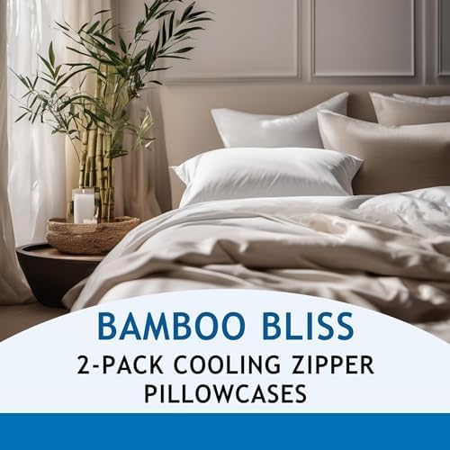 Pillow Cases - 100% Viscose Derived from Bamboo - Cooling Pillowcase - Standard Size, Cream, Set of 2 Zippered - for Hot Sleepers - Soft Pillow Covers - by Vegan Silk