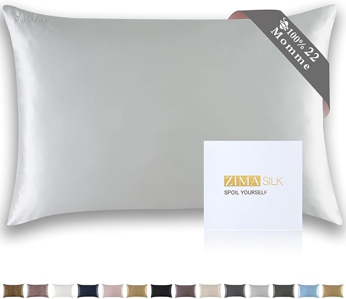 ZIMASILK 22 Momme Silk Pillowcase for Hair and Skin - 100% Pure Mulberry Silk with Hidden Zipper, Grade 6A Luxury Pillow Case for Women, Soft & Durable, Gift Box (King 20"x36" Light Grey)