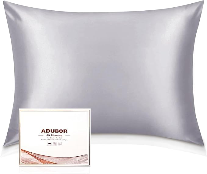 Adubor 100% Silk Pillowcase - Mulberry Silk Pillow Cases, 23 Momme 6A Grade Fibers, Silk Pillow Case for Hair and Skin Health, with Hidden Zipper (Standard 20''×26'', Silver Gray, 1PC)