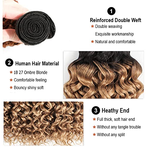 30 32 34 Inch Ombre Blonde Bundles Human Hair 1b27 Deep Wave Bundles Brazilian Virgin Soft and Silky Remy Hair Extensions 2 Tone Black and Honey Blonde Deep Wave Bundle 150g