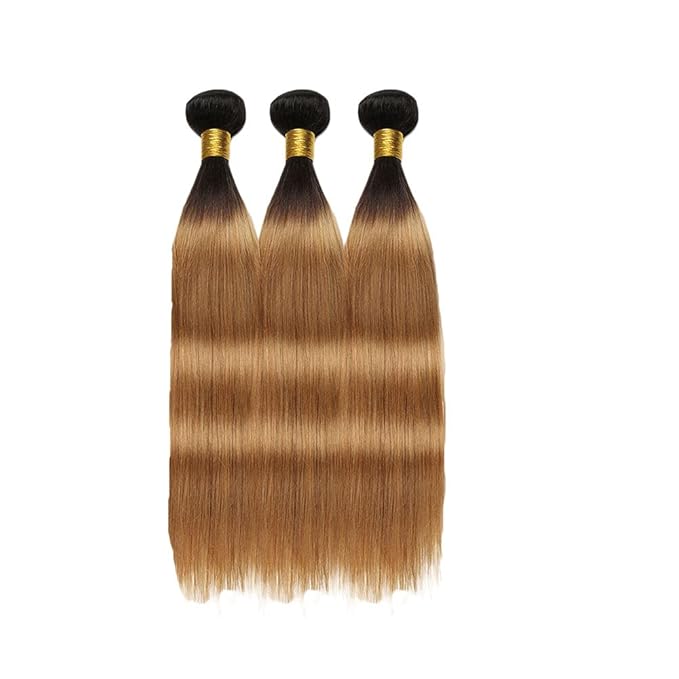 Blonde Bundles Human Hair Ombre Straight Bundle Niegmeag Brazilian Virgin Remy Hair 3 Bundles 22 24 26 Inch 2 Tone Black and Honey Blonde Straight Bundle Double Weft Hair Weave 300g