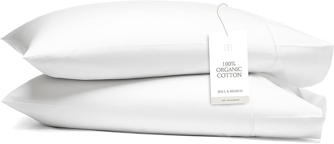 Boll & Branch Signature Hemmed Pillowcase Set - Standard, White - Luxury 100% Organic Cotton - Buttery Soft and Breathable - Softer with Every Wash - 2 Pillowcases Included