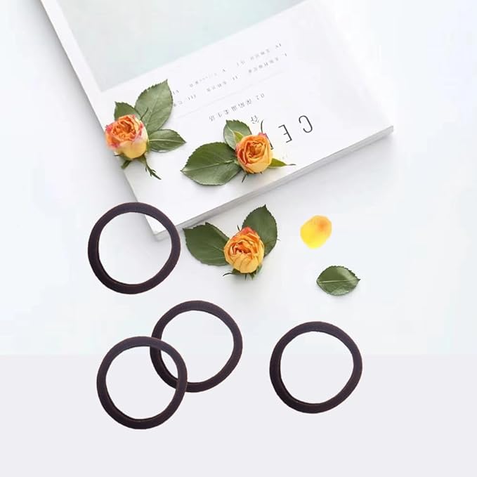 Hair Ties Hair Elastics Bands Seamless Cotton No Damage Thick Curly Hair Long-Lasting Braids Ponytails Holders All Hair Types Pain-Free Hair Accessories Women Men Dark Brown Colors 50 PCS