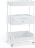 BarberPub Salon Trolley Cart with Lockable Wheels, Salon Cart with Drawer, Storage Trolley for Barber Shop, Spa 2086 (White)