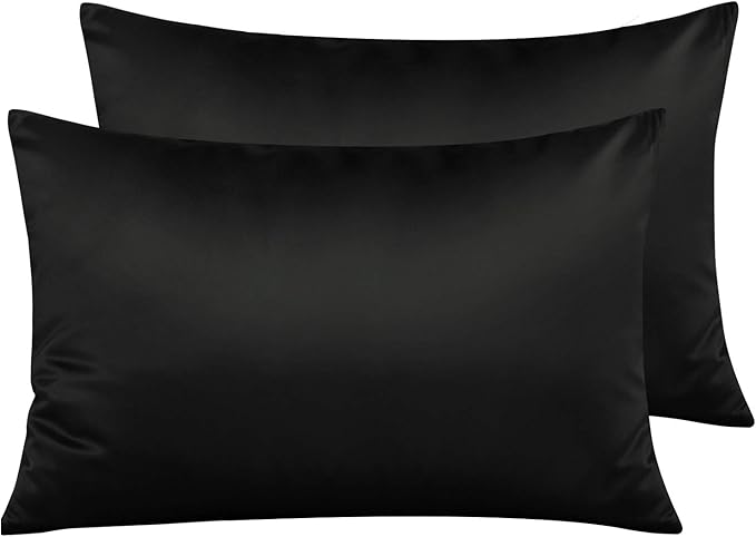 NTBAY Zippered Satin Pillow Cases for Hair and Skin, Luxury Queen Hidden Zipper Pillowcases Set of 2, 20x30 Inches, Black