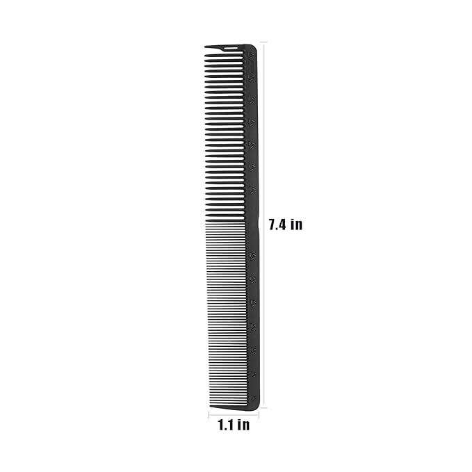PERFEHAIR 2-Pack Professional Round Tooth Hair Cutting Comb - 7.4 Inch, Black Carbon Fiber Anti-Static & Heat Resistant, Durable Barber Combs with Fine & Wide Tooth for Precise Haircut for Men & Women