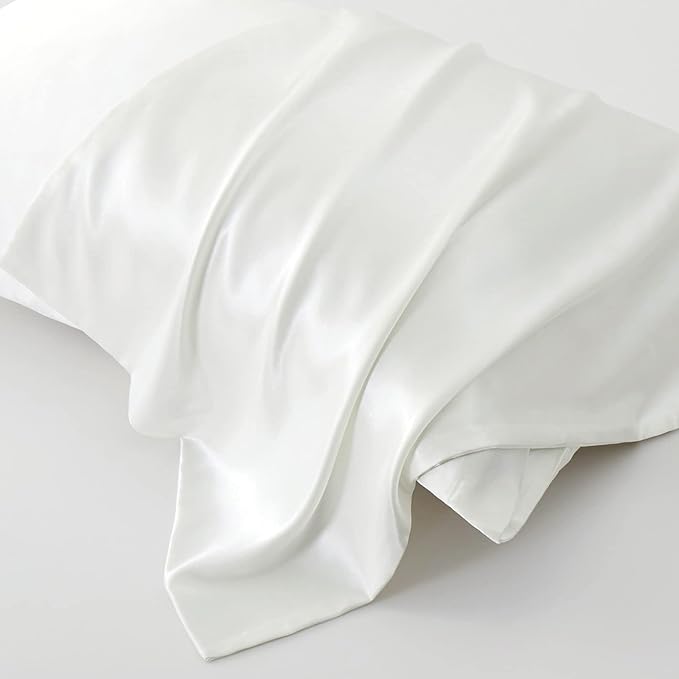 Aormenzy Satin Body Pillow Cover Set of 2, 20x54 Inches White Body Pillow Case for Adults, Silky Soft & Cooling with Envelope Closure