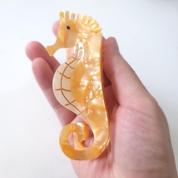 Orange Hippocampus Claw Clip,Acetate Hair Clips,Small Claw Clips for Women