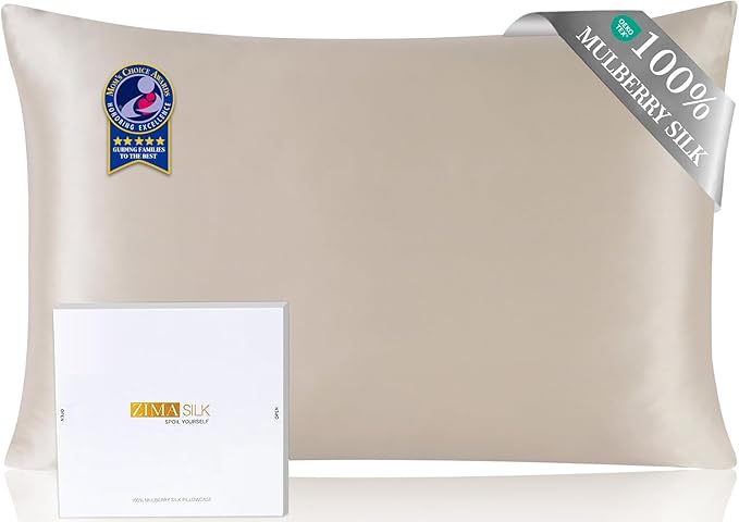 ZIMASILK Upgraded 100% 6A Grade Pure Mulberry Silk Pillowcase for Hair and Skin Silk Pillow Cases with Reinforced Hidden Zipper, More Soft & Durable, Gift Box (King 20"x36" Beige)