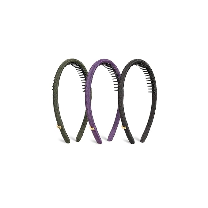 SHE'S FREE STYLE JUST FOR YOU Upgraded Classic Thin Headbands for Women, Non-Slip Polyester & Plastic Hair Bands with Teeth for Strong Hold Grip, Durable Hair Accessories (Coffee Brown-F2, Upgrade)