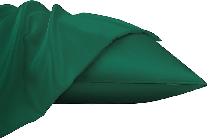 NTBAY Zippered Satin Pillow Cases for Hair and Skin, Luxury King Hidden Zipper Pillowcases Set of 2, 20x36 Inches, Dark Green