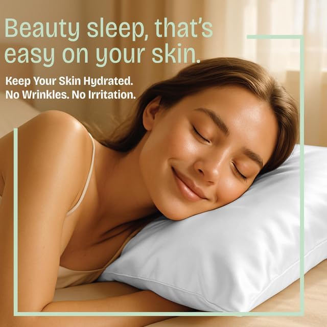 BLISSFORD Satin Pillowcase with Zipper for Hair and Skin Care, Feels Soft and Cool Like a Silk Pillowcase, White Satin Pillow Cases 2 Pack, Slik Pillow Cover, Standard Size - Set of 2