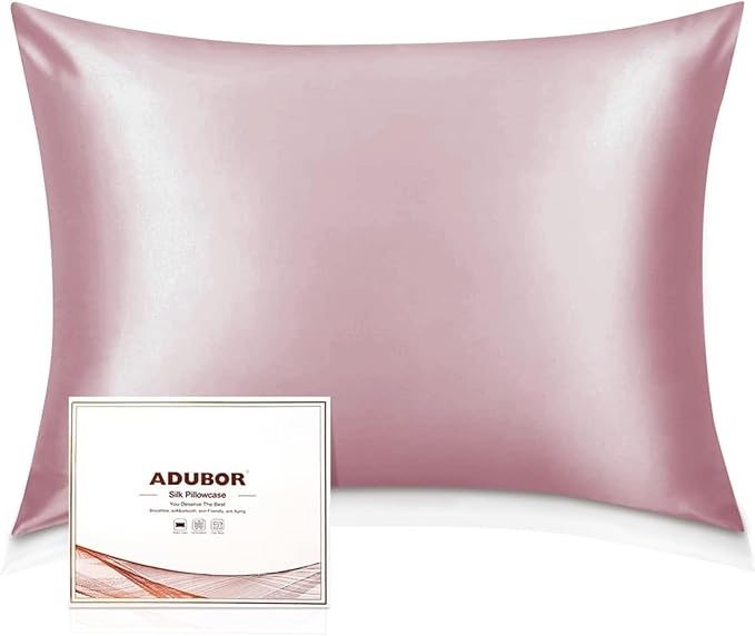Adubor 100% Silk Pillowcase - Mulberry Silk Pillow Cases, 23 Momme 6A Grade Fibers, Silk Pillow Case for Hair and Skin Health, with Hidden Zipper (Queen 20''x30'', Medium Pink, 1PC)