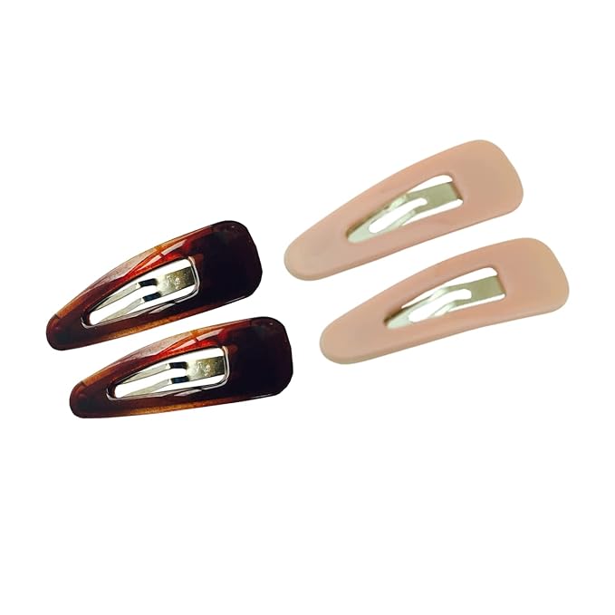 Parcelona French Mini Set of 4 Small Celluloid Acetate Snap Hair Clips No Slip Fashion Durable Styling Women Hair Accessories Girls Snap Hair Barrette, Made in France (Blush Pink-Shell Brown)