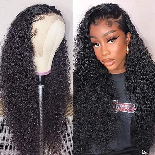 CYNOSURE Lace Front Human Hair Wigs for Black Women 13x4 9A Curly Lace Front Wigs Human Hair Pre Plucked with Baby Hair Natural Black Color(18, Curly Wigs)