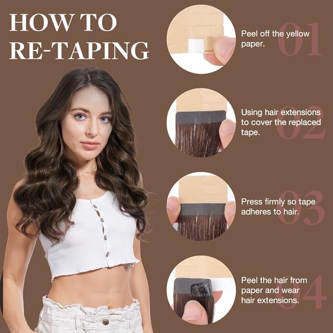 GOO GOO Tape in Hair Extensions Human Hair, 2/6/2 Balayage Dark Brown to Chestnut Brown, 20inch 30g 10pcs, Skin Weft Seamless Invisible, Silky Straight with Thick Ends, Remy Human Hair