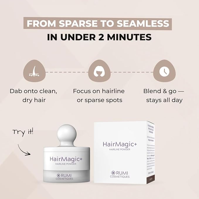 Rumi Cosmetiques HairMagic+ Root Touch Up Powder – Instant Gray Hair Coverage & Hairline Filler – Water-Resistant, Natural Finish, Nourishing Formula with Argan Oil & Vitamin E (Charcoal Brown)
