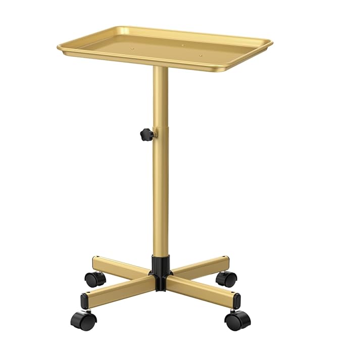 Salon Tray Cart, Salon Rolling Tray Adjustable Height, Tattoo Tray, SPA Rolling Trolley Tray for Beauty Hairstylist Dental Clinic,Champagne Gold