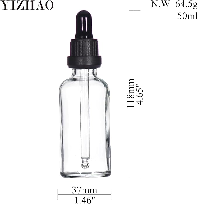 YIZHAO Clear Glass Dropper Bottle 2oz, Tincture Bottles with Glass Dropper, for Essential Oils, Aromatherapy, Cosmetic, Laboratory, Pharmacy, Liquids, Travel –6 Pcs