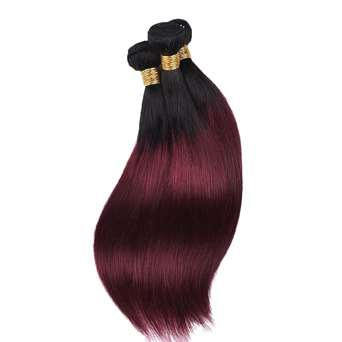 99j Bundles Human Hair Ombre Red Straight Bundle Niegmeag Brazilian Virgin Remy Hair 3 Bundles 22 24 26 Inch Double Weft 2 Tone Black and Burgundy Straight Bundle Hair Weave