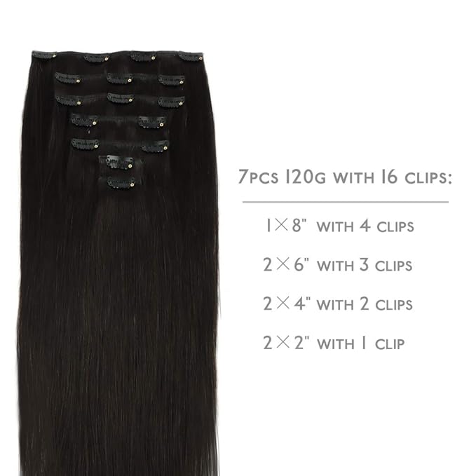 WENNALIFE Clip in Hair Extensions Real Human Hair, 24 Inch 160g 7pcs Natural Black Remy Hair Straight Natural Extensiones De Cabello Humano Con Clip Ins