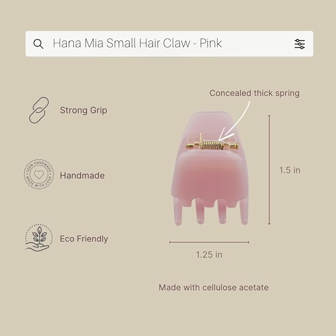 Luxury Pink Claw Clip for Women | Our Acetate Pink Hair Clip Feels Light, Looks Smooth and is Easy to Wear | Use for easy Half Ups with No Snagging and a Secure Grip in our Mini One Inch Size
