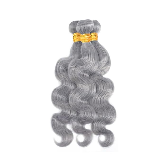 Silver Bundle Human Hair Grey Body Wave Bundles Niegmeag Brazilian Virgin Remy Hair 3 Bundles 26 28 30 Inch Double Weft Soft And Silky Gray Body Wave Bundle