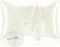 BEDELITE Satin Pillowcase with Zipper, Ivory King Size Pillow Cases Set of 2, Super Soft and Cooling Similar to Silk Pillow Cases, Gift for Women Men(20x36 Inches)