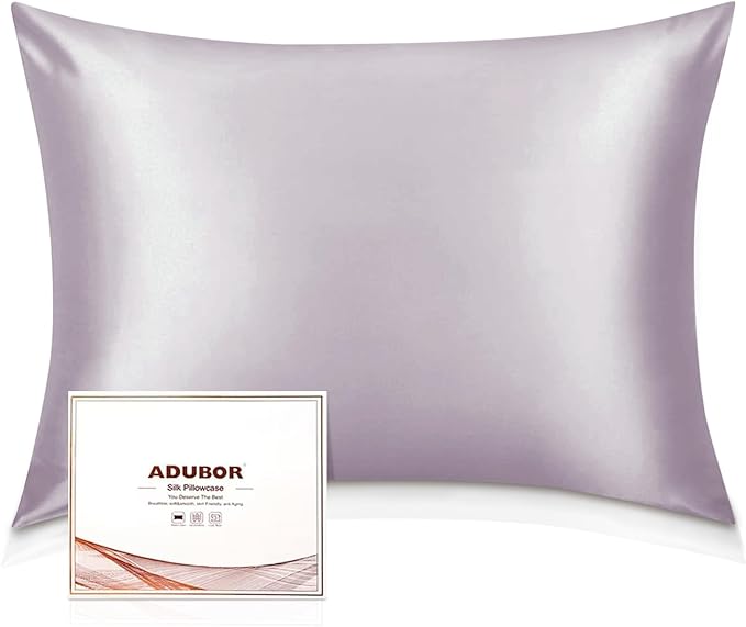 Adubor 100% Silk Pillowcase - Mulberry Silk Pillow Cases, 23 Momme 6A Grade Fibers, Silk Pillow Case for Hair and Skin Health, with Hidden Zipper (Standard 20''×26'', Grayish Purple, 1PC)