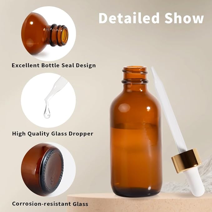24P, 2oz Dropper Bottle, Droppers for Oils, Small Glass Bottles with Lids Clear Glass Jars