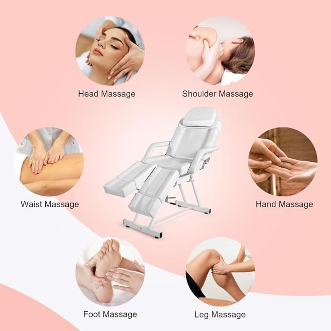 Artist hand Massage Table Facial Bed Massage Bed for Eyelash Extensions Salon Chair with Tray,Split Footrests(White)