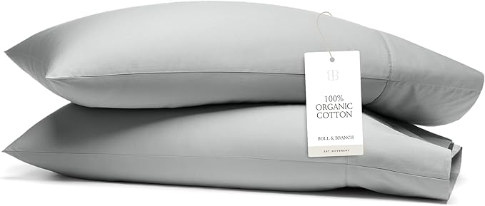 Boll & Branch Signature Hemmed Pillowcase Set - Standard, Shore - Luxury 100% Organic Cotton - Buttery Soft and Breathable - Softer with Every Wash - 2 Pillowcases Included