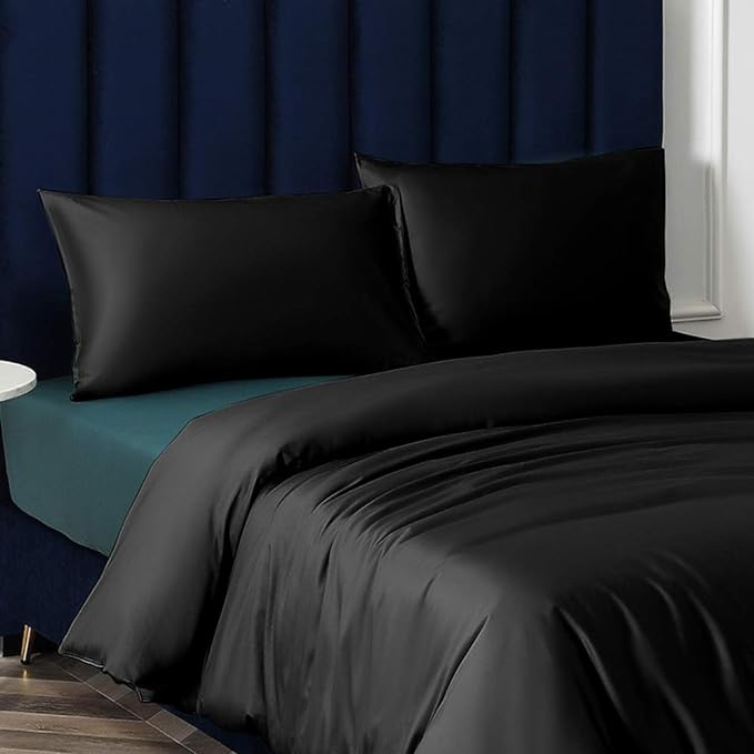 NTBAY Zippered Satin Pillow Cases for Hair and Skin, Luxury Standard Hidden Zipper Pillowcases Set of 2, 20x26 Inches, Black