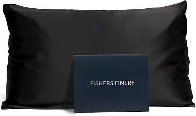 Fishers Finery 19mm 100% Pure Mulberry Silk Pillowcase, Quality Tested (Black, K)