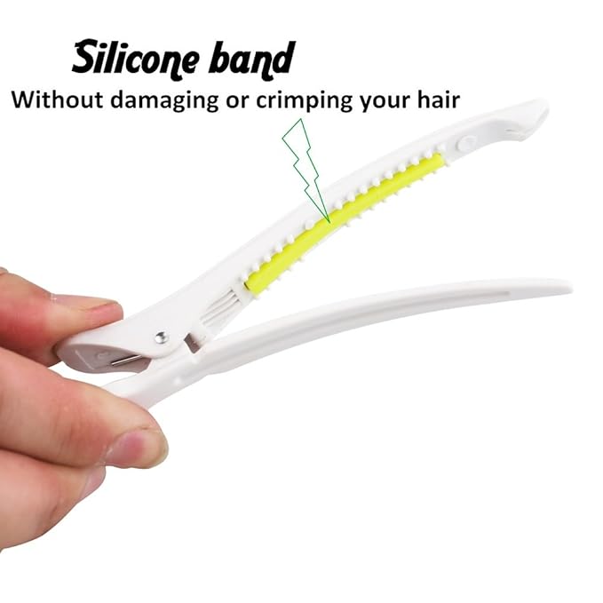 6Pcs/set Pinup Plastic Duck Bill Hair Clips for Sectioning Hair - Professional Non Slip Silicone band Clips Salon DIY Accessories Hairpins Hairgrip for Women (White-Multicolor)