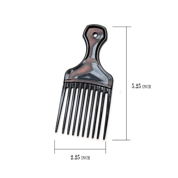 (3 Pack) 5.25" Plastic Afro Pick Lift Hair Comb Detangle Wig Braid Hair Man Styling Comb (Black_B)