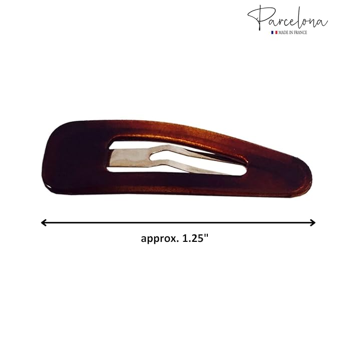 Parcelona French Mini Set of 4 Small Celluloid Acetate Snap Hair Clips No Slip Fashion Durable Styling Women Hair Accessories Girls Snap Hair Barrette, Made in France (Tortoise Shell Brown)