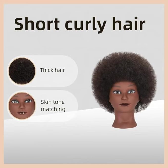 100% Real Hair Mannequin Head Training Head Manikin Cosmetology Doll Head for Hairdresser Practice Braiding Hair Styling with Clamp stand 8inch