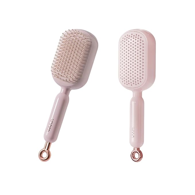 Self-Cleaning Air Cushion Comb – with Portable Travel Design, Features retractable, easy to clean, Ergonomic Pull Ring air cushion massage comb, for Detangling Thick/Curly Hair, Gift for Women (Pink)