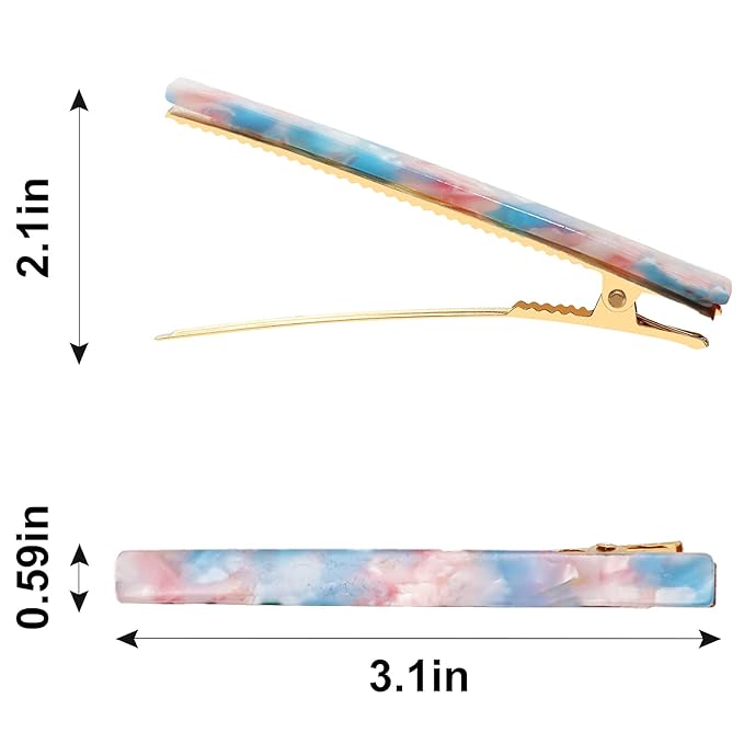Cobahom 6 Pcs Duckbill Hair Clips, Acrylic Resin Hair Clip Metal Duck Teeth Hair Pins Chic Tortoise Shell Hair Barrettes for Thick Hair (3 White & 3 Blue-Pink)