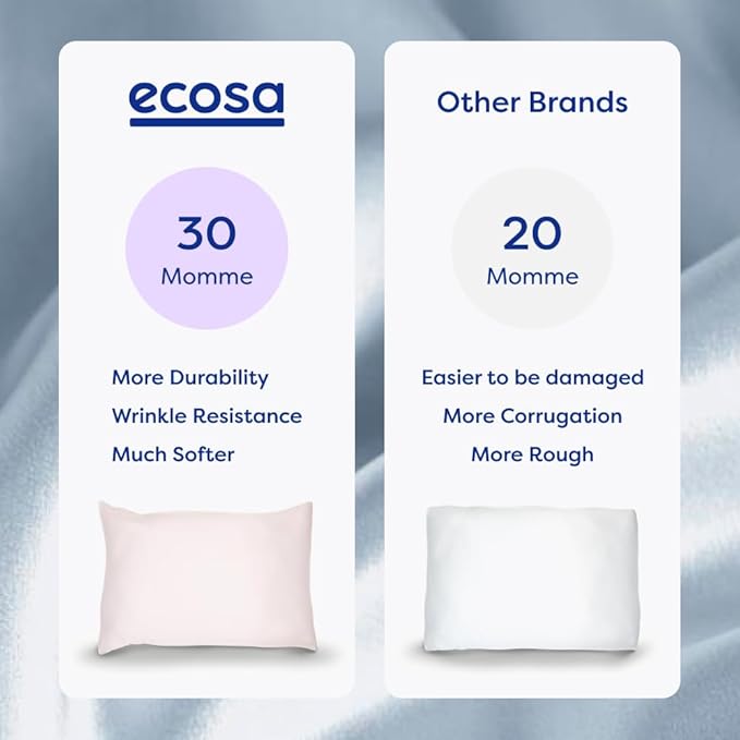 ECOSA Luxurious 30 Momme 100% Mulberry Silk Pillowcase (50x70cm) – 6A Grade Charmeuse Weave, Oeko-TEX® Certified – Frizz-Free Hair & Wrinkle-Free Skin (Light Pink)