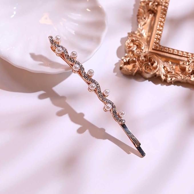 WHITEBRIDGE 8pcs Rhinestone and Pearl Bobby Pins Metal Hair Clips Sparkling HairClip for Women Girls Gold and Silver Diamond Hair Pins