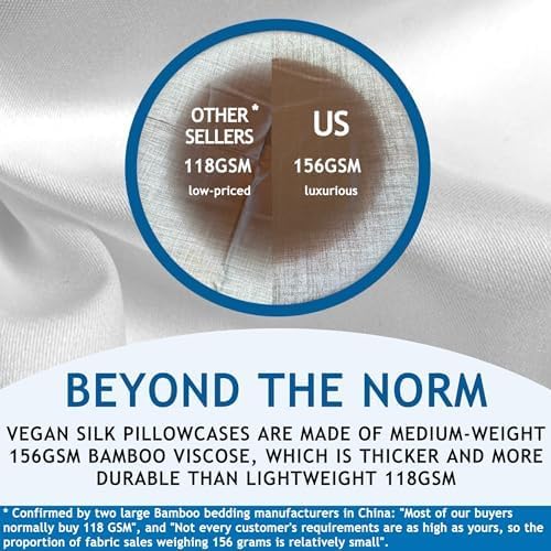 Pillow Cases - 100% Viscose Derived from Bamboo - Cooling Pillowcase - Standard Size, Cream, Set of 2 Zippered - for Hot Sleepers - Soft Pillow Covers - by Vegan Silk