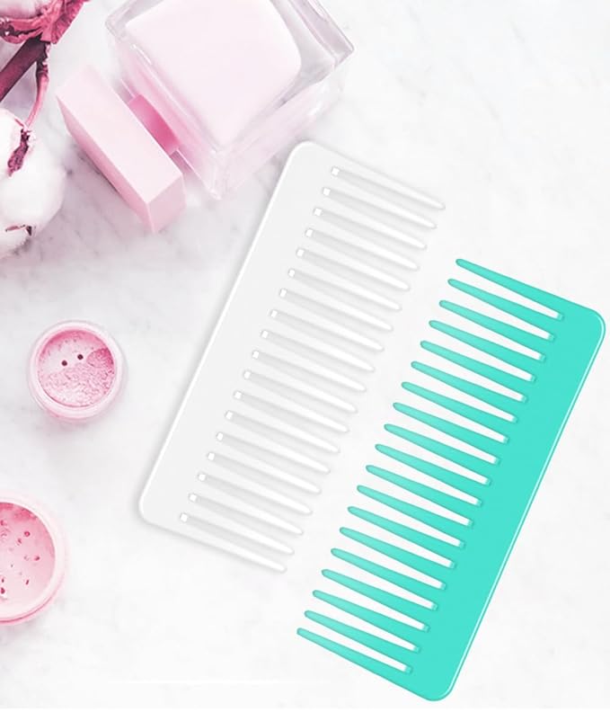 Wide Tooth and Large Detangling Comb Set for Long, Curly, Wet Hair - No Handle Styling, Shampoo, and Detangling Combs (2 Pieces - White, Cyan)